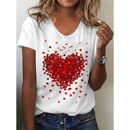 2023 Summer Retro Womens Tshirt Red Heart Fashion 3D Printing Shortsleeved Casual Street Sports O Collar Ladies Shirt 240423