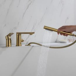 Bathroom Bath Faucet Set With Handheld Shower System Duchas Para Bano Brass Bathtub Tap Torneira Hot Cold Water Mixer Deck Mount