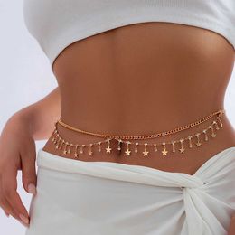 Waist Chain Belts Ingemark Sexy Rhinestone Star Tassel Pendant Waist Belly Belt Chain for Women Summer Bikini Rave Body Jewelry Y2K Accessories