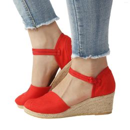Sandals Women's Wedge Breathable Buckle Versatile Straw Travel High Heeled Footwear Women Wedges Platform Shoes Sapatos