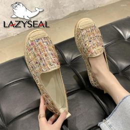 Casual Shoes LazySeal Fabrics Flats Women Mules Bordered Woman TPR Sole Flat Heel Cotton Fabric