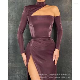 Casual Dresses Split High Wasit Party Dress Y2K Asymmetric Dinner Women Off Shoulder One Slim Sheath Long Maxi