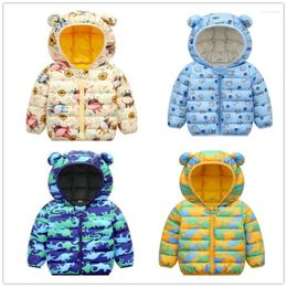 Jackets Winter Toddler Baby Coat Kids Cute Cartoon Print Bear Hooded Zipper Coats Boys Girls Warm Down Outerwear