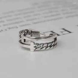 Cluster Rings Real S925 Sterling Silver Vintage Cross Twist Layered For Women Party Finger Adjustable Ring Fine Jewellery Anillos