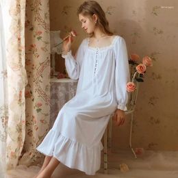 Women's Sleepwear Princess Vintage Long Mid-Calf Cotton Nightdress French Sexy Square Collar Full Sleeves Nightie Casual Loose Large Size