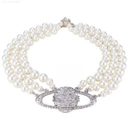 Designer Brand Necklace Classic Saturn Women Necklace Heavy Duty Multi layer Pearl Diamond Necklace Choker Lady Party Jewelry