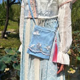 Crossbody Mobile Phone Bag Forest Retro Lace Spring And Summer Versatile Hanfu Bag Chinese Style Tassel Small Square Bag Zipper Bag