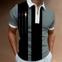 2024 Polo Shirt For Men Summer MenS Tops Daily Short Sleeve Striped Golf Plain Clothing Shirts TurnDown Collar Zippers Tee 240417