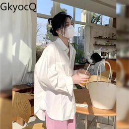 Women's Blouses GkyocQ Korean Chic Women Tops Shirt Simple Casual Style Turn Down Collar Long Sleeve Loose White All Match Female