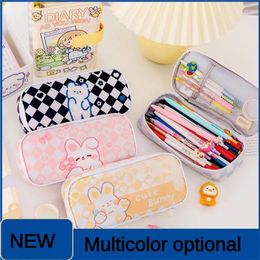 Stain-resistant Polyester Cute Stationery Bag Portable Design Checkerboard Pen Case Pencil Cartoon Pattern