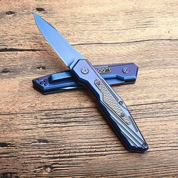 Fast shiped Auto Tactical Folding Knife 8Cr13Mov Blue Titanium Coated Blade Steel Handle EDC Pocket Knives