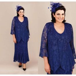 Noiva da mãe elegante vestidos de sereia azul royal de renda para mães casamentos de convidado de vestido tornozelo de tamanho mais tamanho da mãe