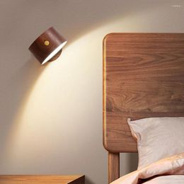 Wall Lamp Wooden LED Light Touch Dimming Bedside Eye Protection Reading Rechargeable Corridor Stairs Indoor Lighting