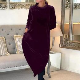 Casual Dresses Round Neck Dress Lady Soft Midi Pullover Warm Mid-calf Length Women's With Long Sleeve For Everyday
