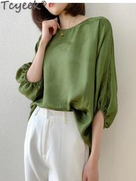 Women's Blouses Mulberry Silk T-shirts For Women Fashion Lantern Sleeve Top Elegant Loose Fit T-shirt Summer Clothes