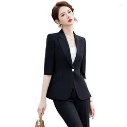 Women's Two Piece Pants Black Suits Women Summer Temperament Style Professional Casual Slim Blazer And Sets Office Ladies Work Wear