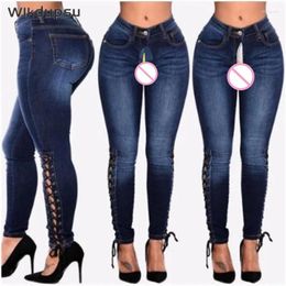 Women's Jeans Invisible Zippers Open Crotchless Pants Fashion Sexy Women Legings Ladies Streetwear Denim Trousers Female Outdoor Sex