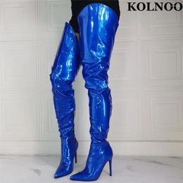 Boots Kolnoo Handmade 2024 Womens Thigh-high Bling Leather Evening Sexy Club Over Knee Fashion Party Prom Winter Shoes