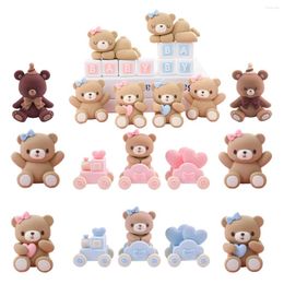Party Supplies Cute Bear Ornament Cake Topper Pink Blue Cartoon Soft Rubber Doll Boy Girl First Birthday Decoration Baby Shower