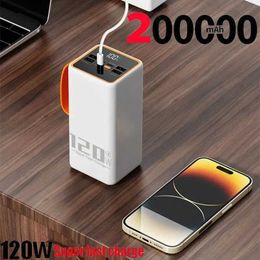 Cell Phone Power Banks 200000mAh power pack bidirectional 120W fast charging power pack portable charger C type suitable for iPhone 14 with LED camping light J240428