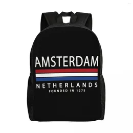 Backpack Amsterdam History Netherlands Flag Backpacks For Men Women College School Student Bookbag Fits 15 Inch Laptop Patriotic Bags