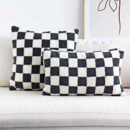 Cushion/Decorative Geometric Case Grey 45x45cm Checkerboard Cushion Cover Faux Fur Wool Throw Cover for Sofa Couch Livingroom Bed Car