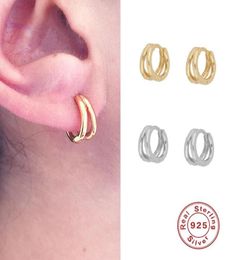Hoop Huggie AIDE Simple Double Hoops Earrings 925 Sterling Silver For Women Fashion Gold Color Jewelry Earring Pendientes3893333