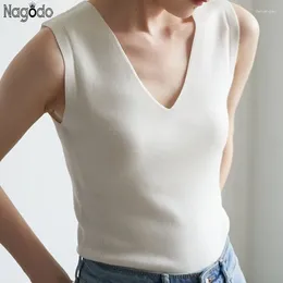 Women's Tanks Summer Y2k Knitted Top 2024 Fashion Sexy V-neck Sleeveless Crop Mujer Camis Vest Slim Undershirt Inside Tees Tops