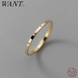 Band Rings WANTME 925 Sterling Silver Minimalist Round Shiny Zircon Ring for Mens Fashion Brand Design Couple Party Jewellery Gifts Q240427