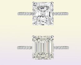 PANSYSEN Real 925 Sterling Silver Emerald Cut Created Diamond Wedding Rings for Women Luxury Proposal Engagement Ring 2011162978162