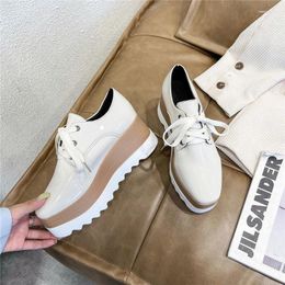 Casual Shoes Sizes 35-43 Large Women's Square Toe Cake 41 Thick Sole Versatile British Style Lace Up Love