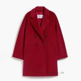 Women's Wool Coat Cashmere Coat Designer Fashion Show The Same Coat Classic Brand MaxMaras 2024 Spring/Summer New Double Button Wool Blended Short Coat Red B8E7