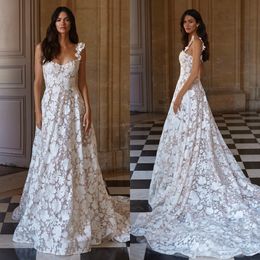 Nova a Milla Line Dress Straps Lacefull Country Dresses Lace Up Back Vestidos de Novia Sweep Train Fulllace Bridals ES Full