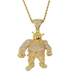 High Quality Hip Hop Jewelry CZ Stone Bling Ice Out Shrek Pendants Necklace for Men Rapper Jewelry Gold Silver Color4041143