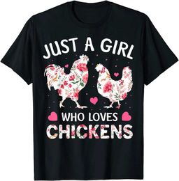 Men's T-Shirts a Girl Who Loves Chickens Cute Chicken Flowers Farm T-Shirt Cotton Tops Ts Custom New Design Top T-shirts T240425