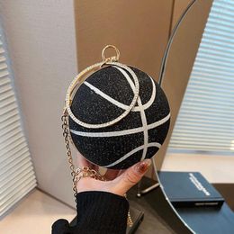 Shoulder Bags Mini Basketball For Women Trend 2024 Cute Evening Round Handbag Woman Fashion Party Chain Rhinestone Female Bag