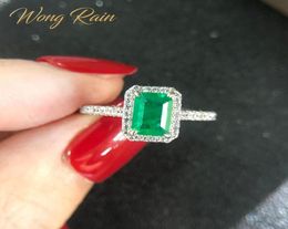 Wong Rain Vintage 925 Sterling Silver Emerald Diamonds Gemstone Wedding Engagement Ring Fine Jewellery Whole Drop 3995634