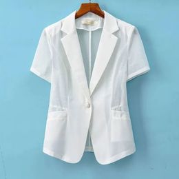 Summer Korean Fashion Women Blazer Coats Short Sleeve Sun Protection Slim Casual Jacket Female Suit Outwear Ladies Tops 240417