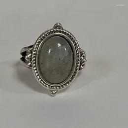 Cluster Rings Flashy Labradorite Silver Color Ring For Women Men Vintage Shell Marble Texture Moonstone Zircon Anniversary Gift Wholesale