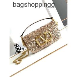 Shoulder Bag 2024 Valenttiinos Handheld Single Bags New Evening Embroidery Banquet Designer Purse Diagonal 3d Chain Sequins Stick Straddle Shiny Beaded 0GHR