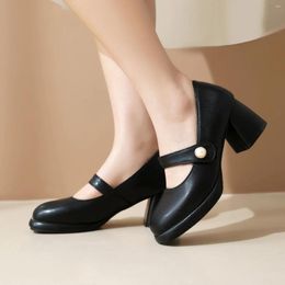 Dress Shoes Elegant Women Pumps Square Toe Block High Heels 6.5cm Platform 1.5cm Buckle Strap Big Size 42 43 Sexy Party Spring