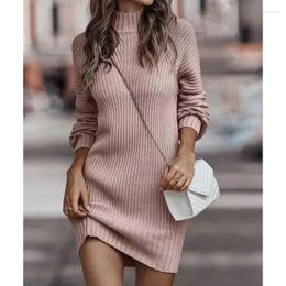 Casual Dresses Sexy Solid High Neck Sweater Dress Women Autumn Winter Fashion Knitted Long Sleeve Knitwear Office-lady Clothing 29885