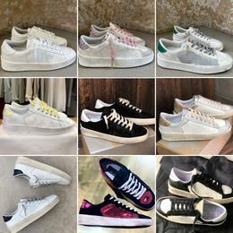 Designer Golden Casual Shoes Women Sneakers Sequin Classic White Do-old Dirty leather glitter trainers Mens woman shoe Stardan