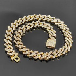 Designer Pendant Necklaces New Box Buckle Flap 14m Rectangular Prismatic Small Cuban Chain Necklace with Gold-plated Full Diamond Alloy Hip-hop