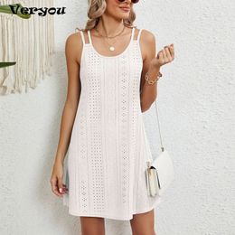 Summer Casual Short Dress Women Elegant Sleeveless Mini Boho Fashion Solid Beach Holiday Dresses White 240426