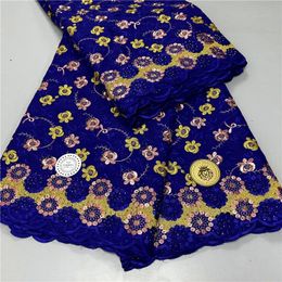 5 Yards African Swiss Voile Lace Fabric Embroidery High Quality With Stones Dry 100% Cotton For Wedding 4L071503 240417