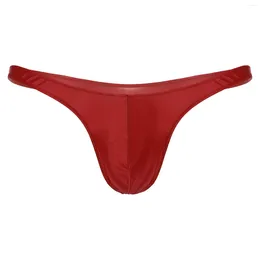 Men's Swimwear Mens Glossy Bulge Pouch Thongs Bikini Underwear Solid Colour Low Waist Oil Micro T-back Slip Briefs Underpants