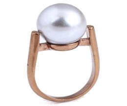 Wedding Rings Rose Gold Colour Engagement For Women Jewellery Black Pearl Ring Stainless Steel3973384