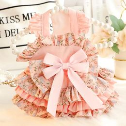 Dog Apparel Anti-hair Clothing Spring Summer Thin Cat Princess Floral Lolita Beautiful Pastoral Small Teddy Pet