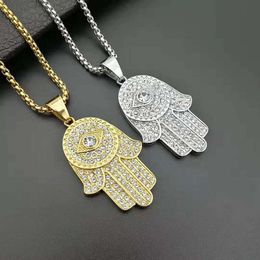 Designer Pendant Necklaces Ornament Titanium Steel Color-preserving Gold-plated Full Diamond Fatimas Hand Dz592